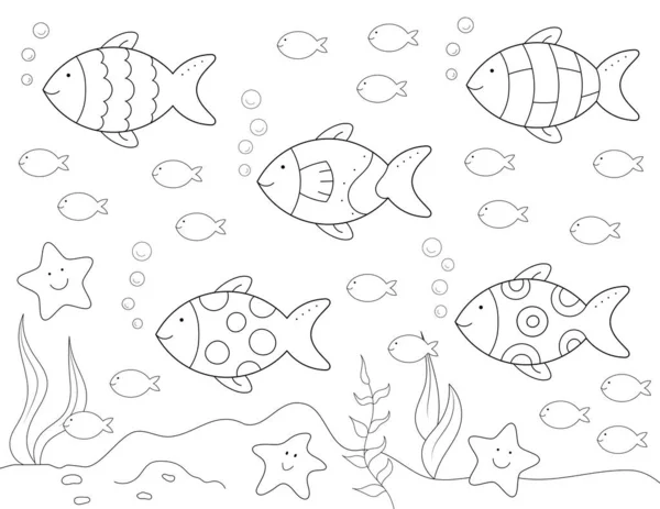 fish aquarium coloring page for kids with many shapes to color