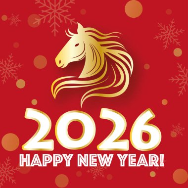 Şirin at vektör resimli yeni yıl tebrik kartı..