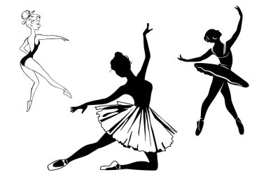 Siyah beyaz bir balerinin vektör çizimi