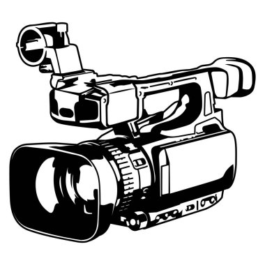 Video kamera. Beyaz arkaplanda basit siyah vektör rengi