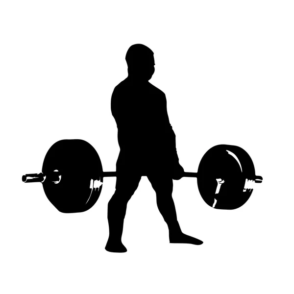 Silhouet man met barbell deadlift — Stockvector