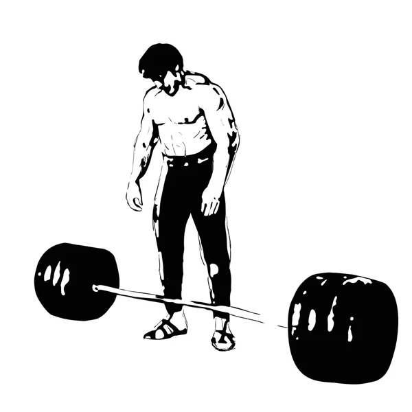 Schets man met barbell — Stockvector