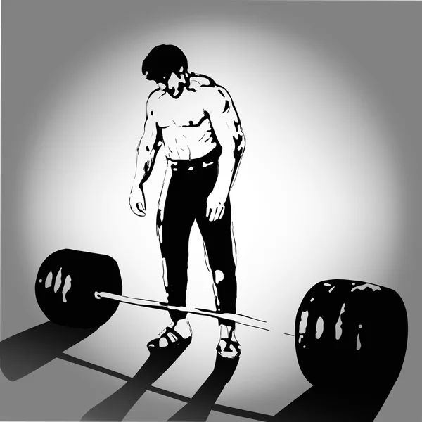 Schets man met barbell gewichtheffer — Stockvector