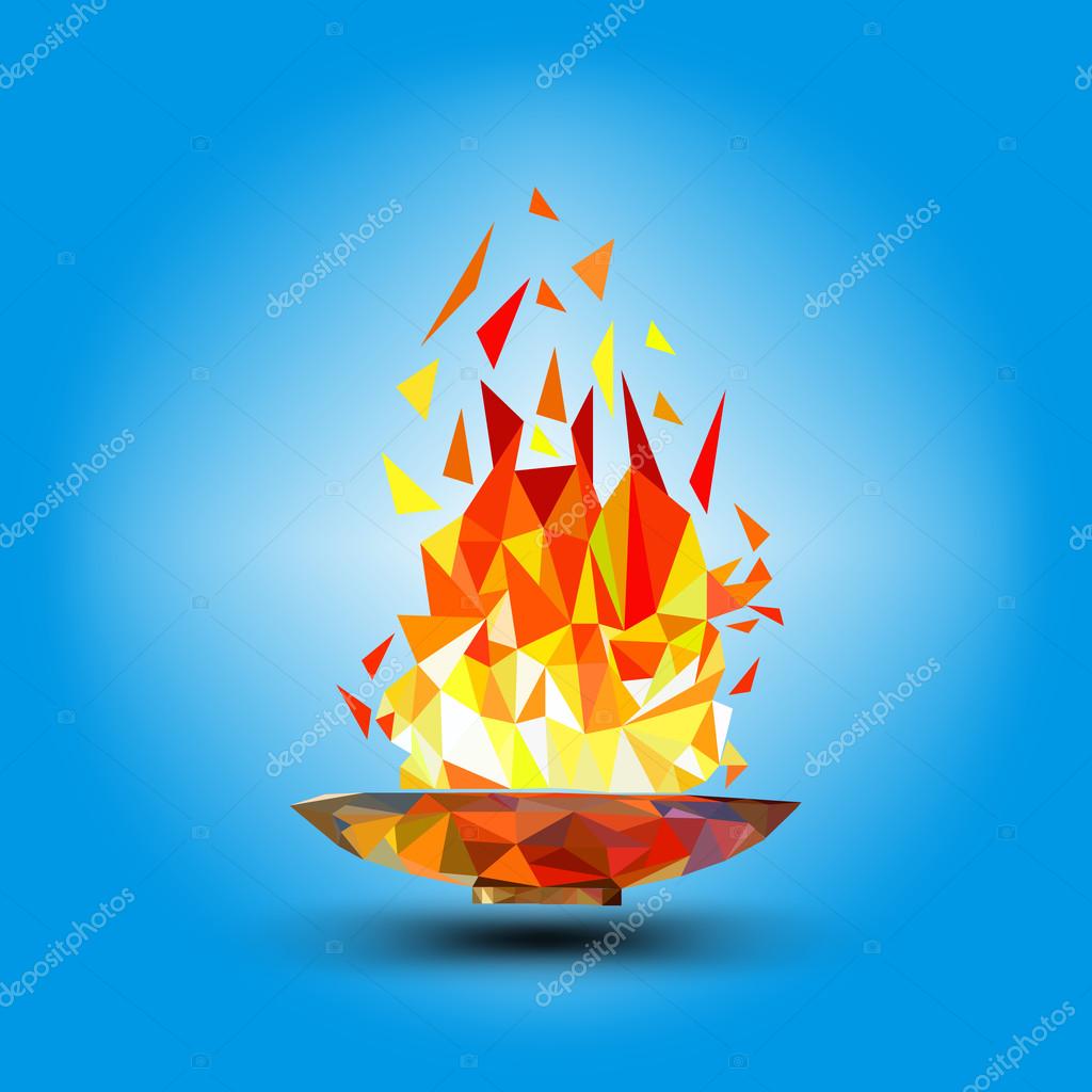 Olympic flame Fire. Polygonal geometric on blue  background