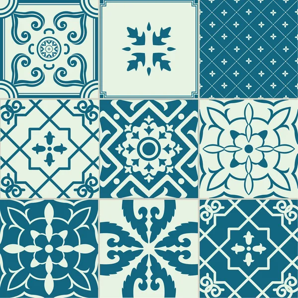 Набор из 9 орнаментированных плиток . — стоковый вектор
