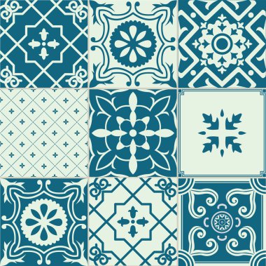 9 süslü fayans kümesi.