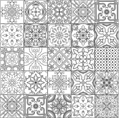 Siyah ve beyaz fayans kümesi.