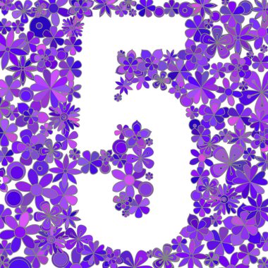5 renkli çiçeklerden yapılmış numara. 