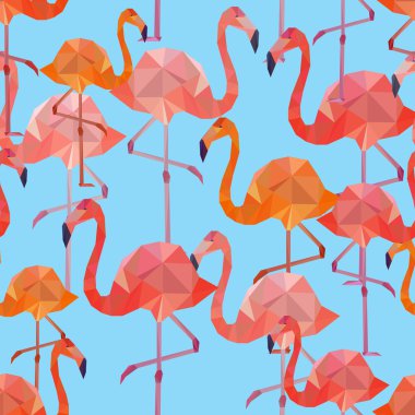 Pembe poligonal flamingolar ile Seamless Modeli arka plan.