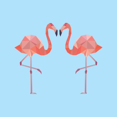 İki çokgen flamingo ile dekoratif öğe.