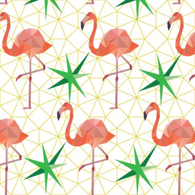 Pembe poligonal flamingolar ile Seamless Modeli arka plan.