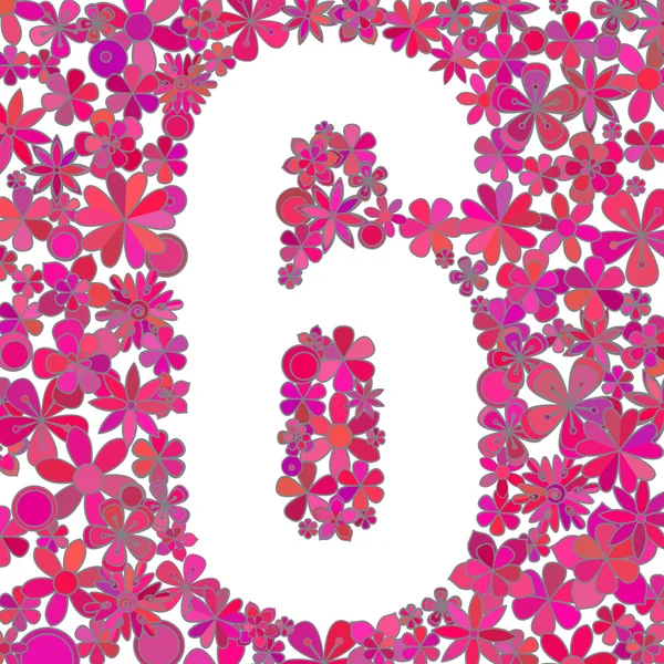 Number six made of colorful flowers. — Stock Vector