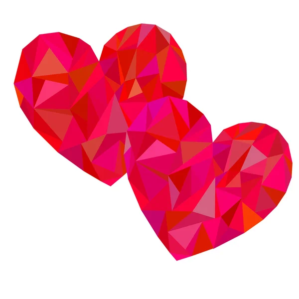 Dvě polygonální červené srdce. — Stockový vektor