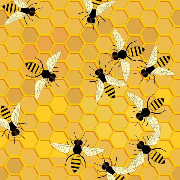 Background Bees Honeycombs — Stock Vector