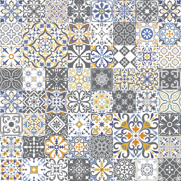 Set Tiles Background Mosaic Pattern Ceramic Dutch Portuguese Spanish Italian — Stock Vector