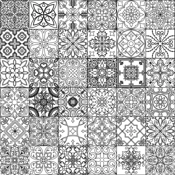 Ensemble Carreaux Fond Noir Blanc Motif Mosaïque Pour Céramique Néerlandais — Image vectorielle