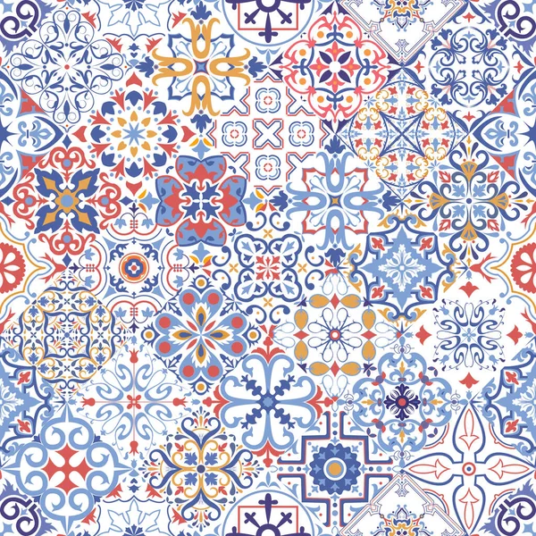 Seamless Tiles Background Mosaic Pattern Ceramic Dutch Portuguese Spanish Italian — Stok Vektör