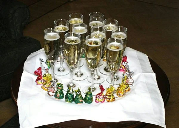 Latvia Riga Table Champagne Sweets Guests — Stock Photo, Image