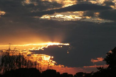 Letonya, Riga, 02.07.2021. Riga 'daki Bolderaja doğal parkında gün batımında bulutlar.