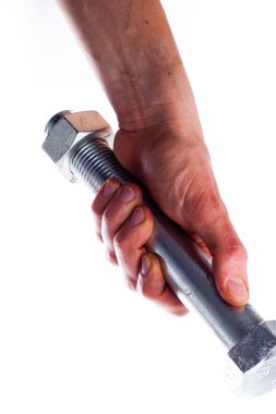 Adamın elini tutarak büyük cıvata.