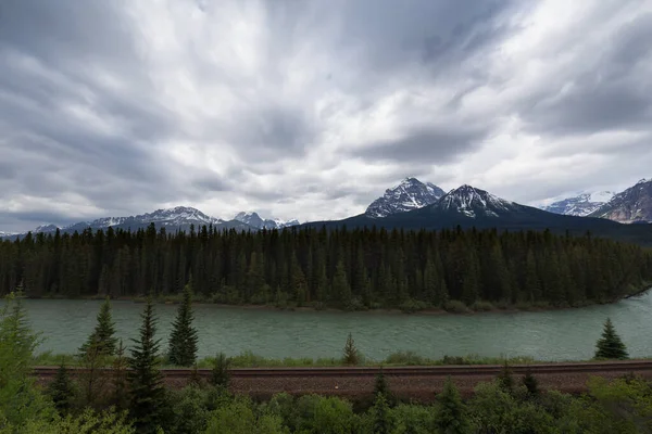 Järnvägar Längs Motorväg Alberta Kanada — Stockfoto