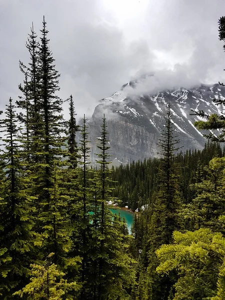 Vista Superior Sobre Lago Louise Por Día Lluvioso Canadá — Foto de Stock