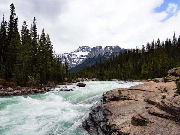 Río Las Montañas Alberta Canadá Día Lluvioso —  Fotos de Stock