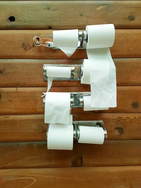 Several Toilet Paper Hanging Wall Nobody — Stock Photo, Image