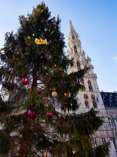 Kerstboom Grote Plaats Brussel Niemand — Stockfoto