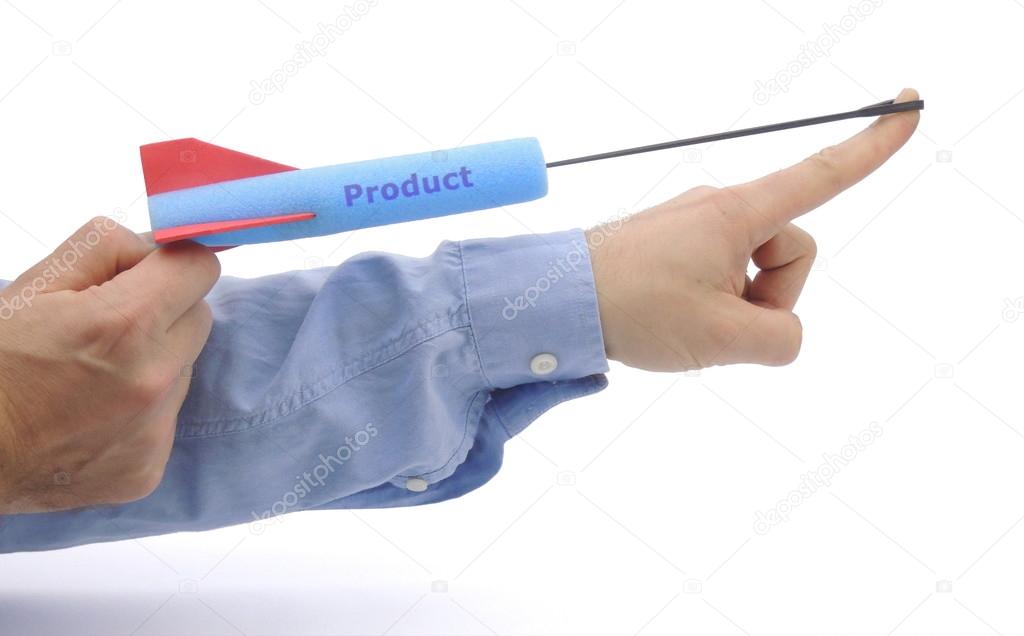 Product launch illustrated by shooting a foam arrow