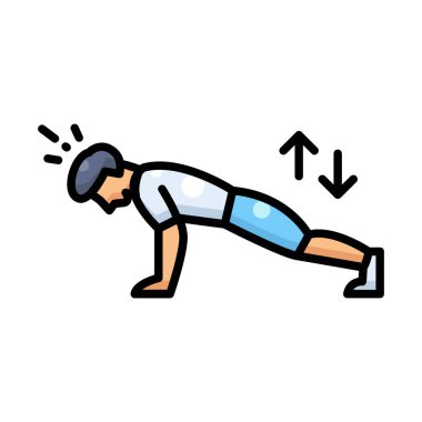 Man doing push-up exercise icon. Fitness workout and strength training symbol.