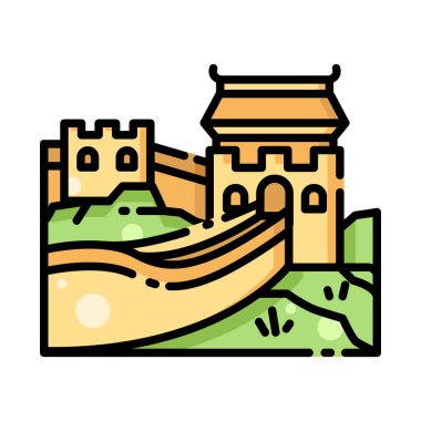 Çin Seddi Simge Vektörü İllüstrasyonu