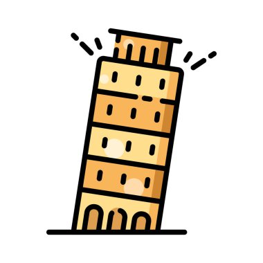 Eğik Pisa Kulesi İtalya Simge Vektörü İllüstrasyonu