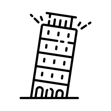 Eğik Pisa Kulesi İtalya Çizgi Sanat Simgesi