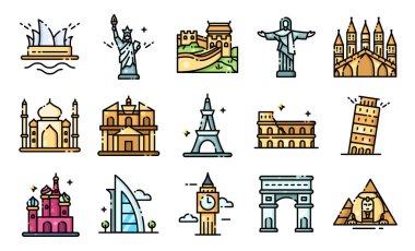 Dünyaca ünlü Simgeler Kesim Simgeleri Vektör Resimlerini Doldur