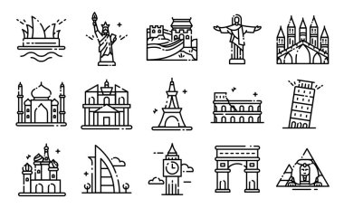 Dünyaca Ünlü Yer İmleri Satırı Simgesi Vektör İllüstrasyonu