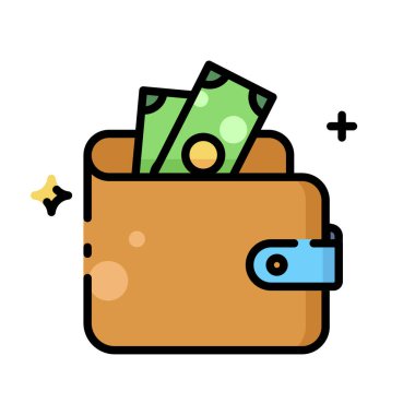 Dijital Ödeme ve E-ticaret işlemi için Para Simgesi ile Cüzdan