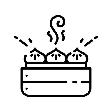 Bambu Buharlı Çin Dimsum Mantı Çizgisi Sanat Simgesi