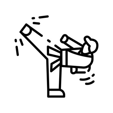 Tekvando Dövüş Sanatları Spor Dövüşçüsü İnce Çizgili Çizgi Çizimi