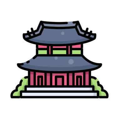 Geleneksel Kore Kraliyet Sarayı Düz Renk Çizimi