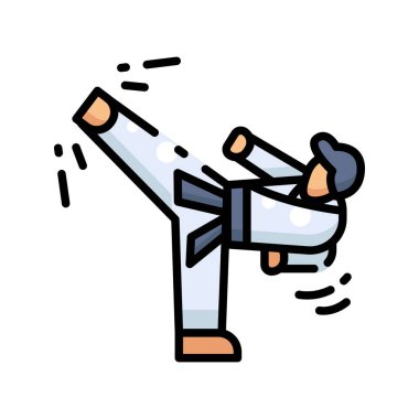 Tekvando Yapan Adam Dövüş Sanatlarını Tekmele Düz Renk Çizimi