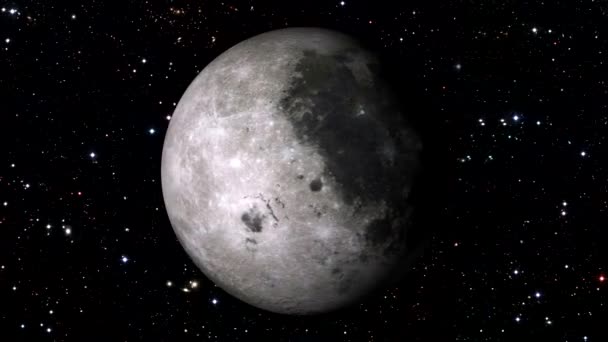 Luna piena con uno sfondo in movimento campo stellare, ruota a 360 gradi . — Video Stock