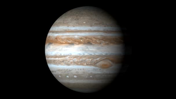 Júpiter girando sobre fondo negro sólido. Loopable — Vídeos de Stock