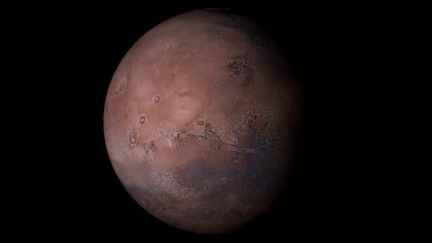 Mars rotiert auf festem schwarzem Hintergrund. Schlupflöcher — Stockvideo