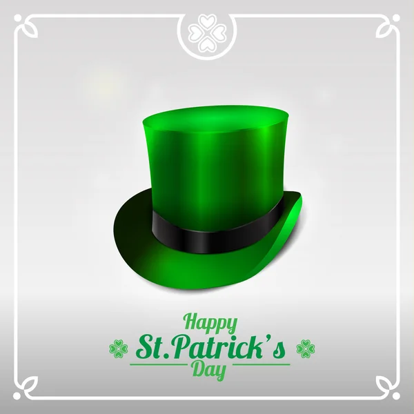 St. Patrick napja üdvözlőlap manó kalap, egy zöld háttér. íj és szalag. — Stock Fotó