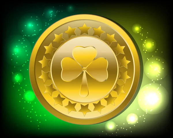 Patrick`s Day background/gold coin with clover — Stock Vector