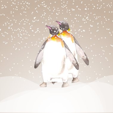 resimde iki penguenleri karda yürüme