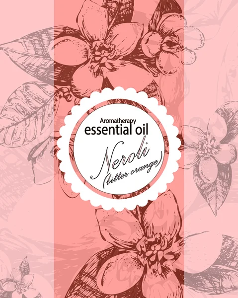 Etiqueta para el aceite esencial de flores de naranja amarga — Vector de stock