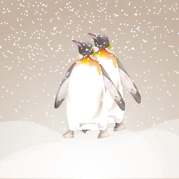 Иллюстрация двух пингвинов, гуляющих по снегу — стоковый вектор