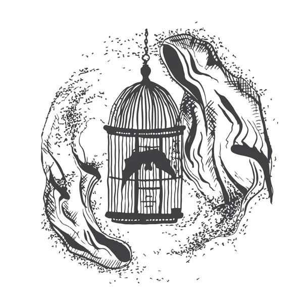 Εικονογράφηση διάνυσμα δύο φαντάσματα που πετούν γύρω από τα κλουβιά πουλιών — Διανυσματικό Αρχείο